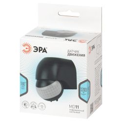 Датчик движения ЭРА MD 011 настенный инфракрасный 1200 Вт угол 180° IP44 черный | Датчики движения