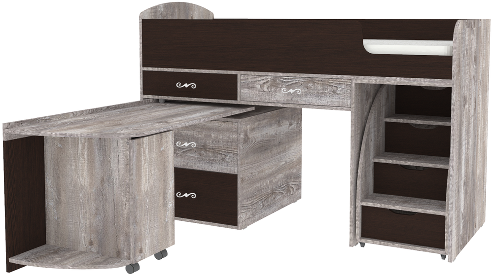 Кровать-чердак КарИВи Малыш 6 Бетон Венге