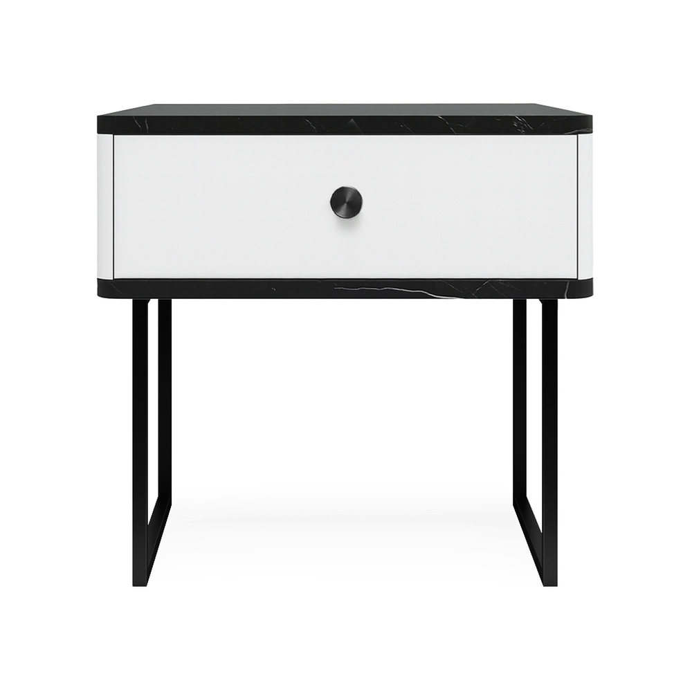 Тумба прикроватная на ножках ROYAL 5301 эко (Мрамор Неро-Черный-р.черная)