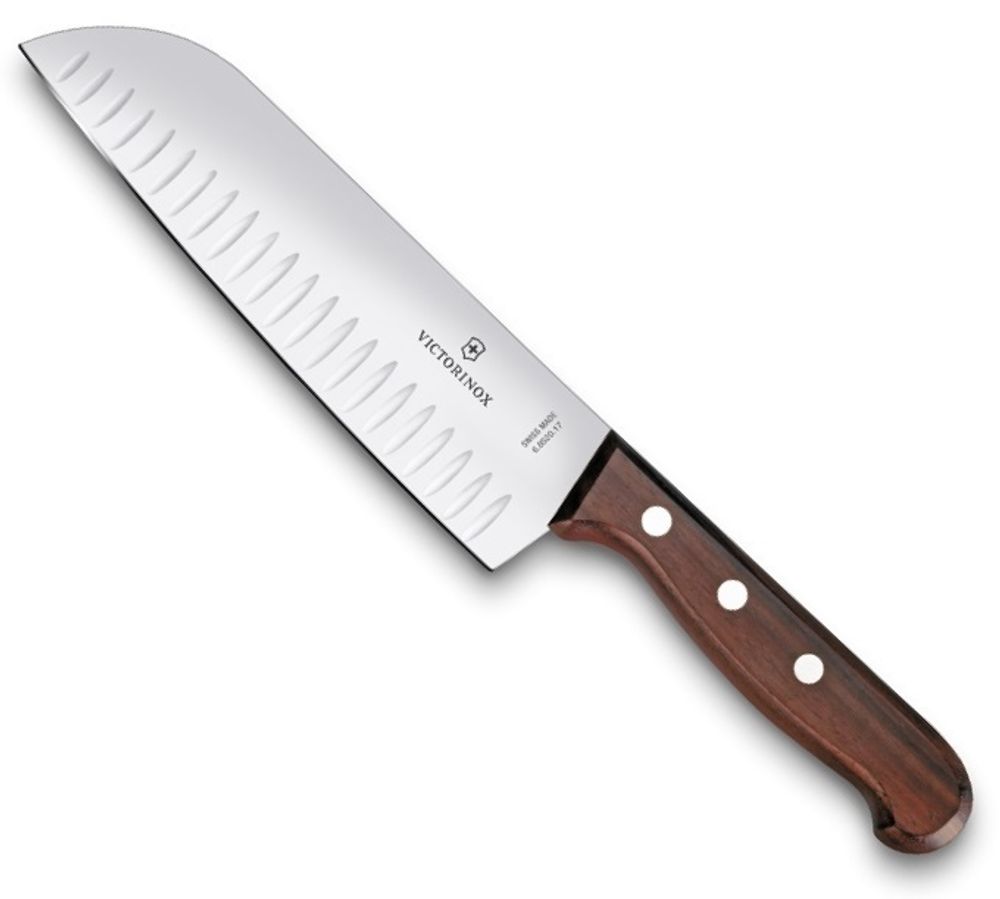 Нож Victorinox сантоку, лезвие 17 см рифленое, дерево (подарочная упаковка)