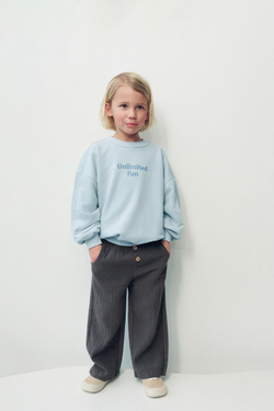 ZARA БРЮКИ ПРЯМОГО КРОЯ С КОНТРАСТНОЙ ТЕКСТУРОЙ, ТЕМНО-СЕРЫЙ