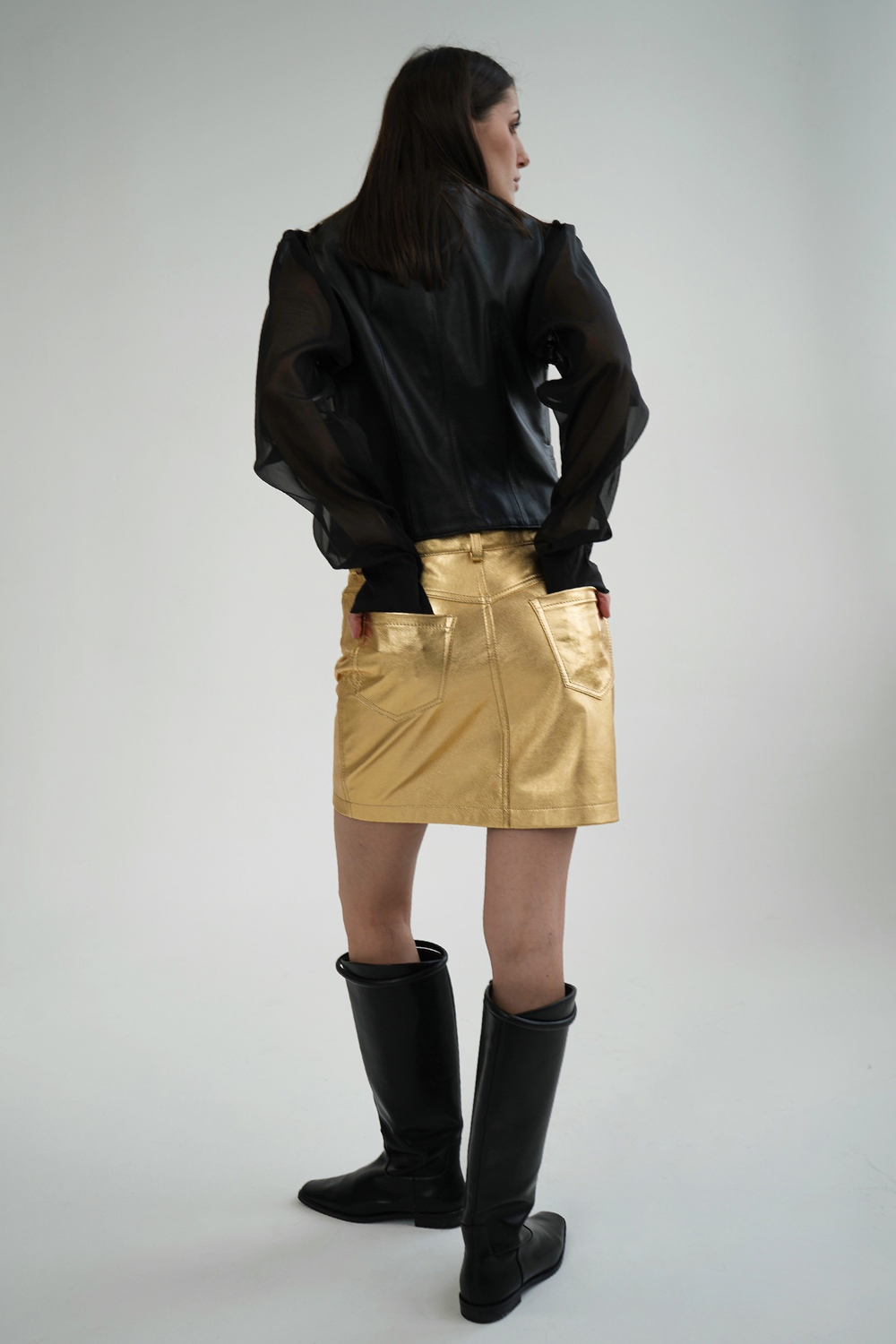 Юбка кожаная золотая