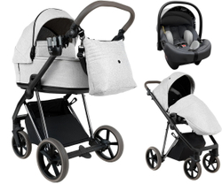 Детская коляска Roan Sol Vintage Luxury 2.0 3 в 1 с автокреслом Tutis Elo Lux EduSky Grey PIX/50/L Pixel/Light/Black/руч.Cappuccino