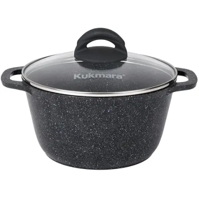 Кастрюля 2,5л со стеклянной крышкой, АП линия «Granit» (black)