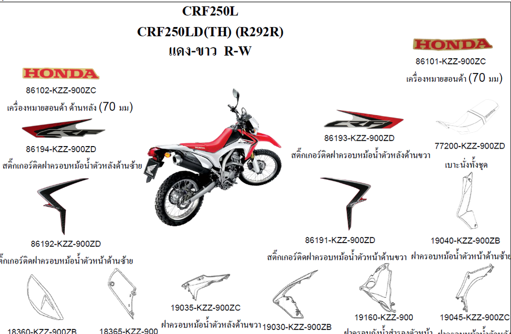 19030-KZZ-900ZB. SHROUD R. FR. Honda CRF250L-M. R292 Red