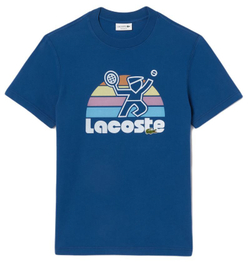 Мужская теннисная футболка Lacoste Washed Effect Tennis Print T-Shirt - небесный