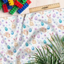 Ткань футер 2-х нитка пасхальные зайцы