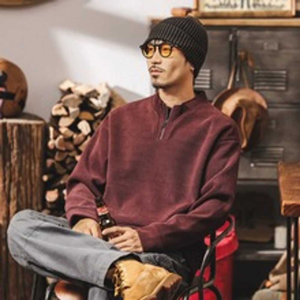 Американский ретро свитшот с полугольфом на молнии, весенне-осенний, новый, с воротником-стойкой, свободный, модный, повседневный мужской куртка