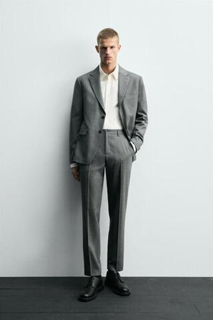 ZARA КЛЕТЧАТЫЕ КОСТЮМНЫЕ БРЮКИ, СЕРЫЙ МЕЛАНЖ