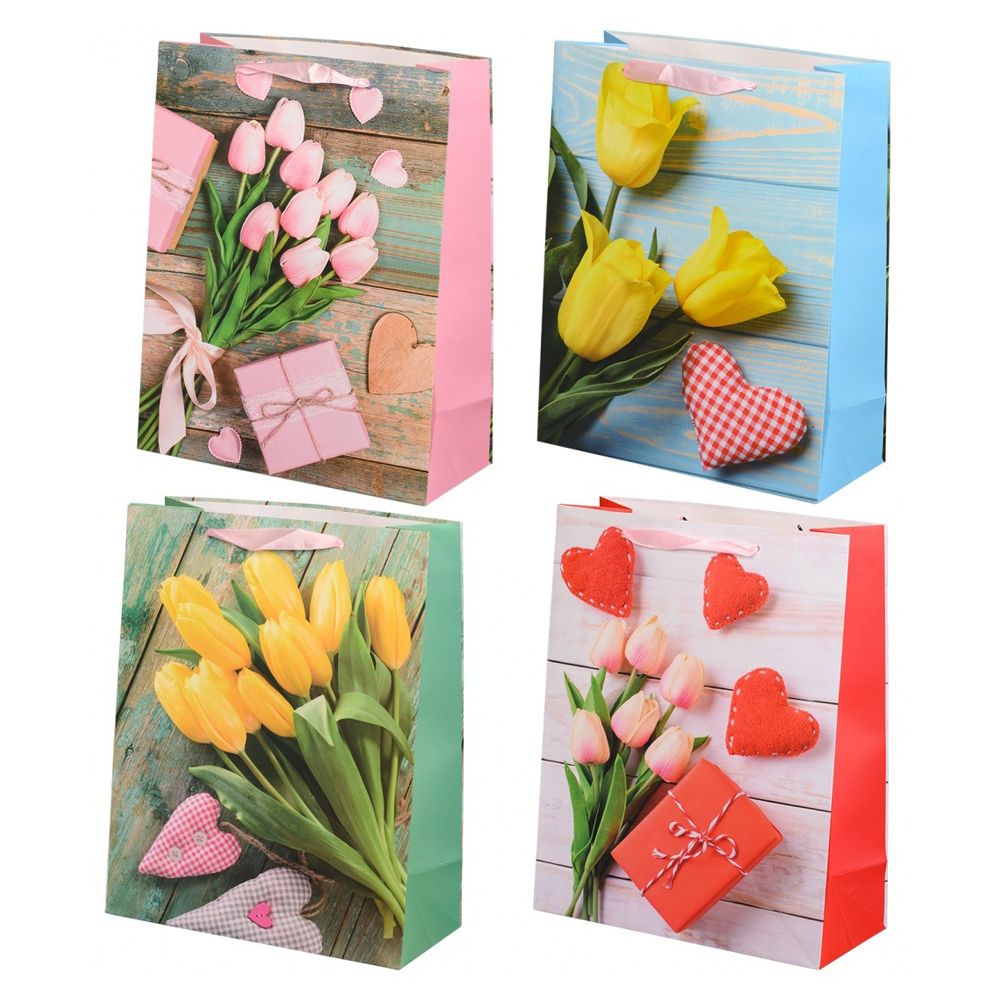 Подарочный пакет Basir, серия "Тюльпаны", 26*32*11,5 см, ассорти Подарочный пакет Basir, серия "Тюльпаны", 26*32*11,5 см, ассорти