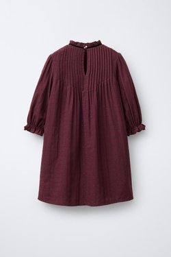 ZARA ПЛАТЬЕ ИЗ ТКАНИ «ПЛЮМЕТИ» С БЛЕСКОМ, БУРГУНДИ