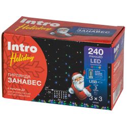 Светодиодная новогодняя гирлянда Intro Holiday INZR-02 занавес 3*3 м мультиколор 240 microled USB | Intro