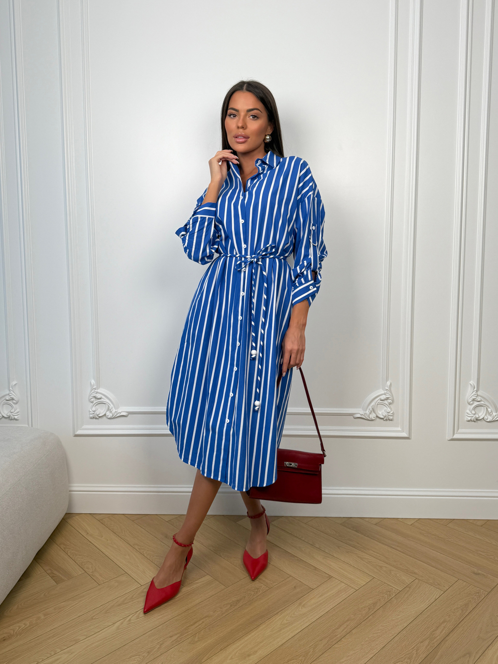 Платье рубашка из хлопка в полоску