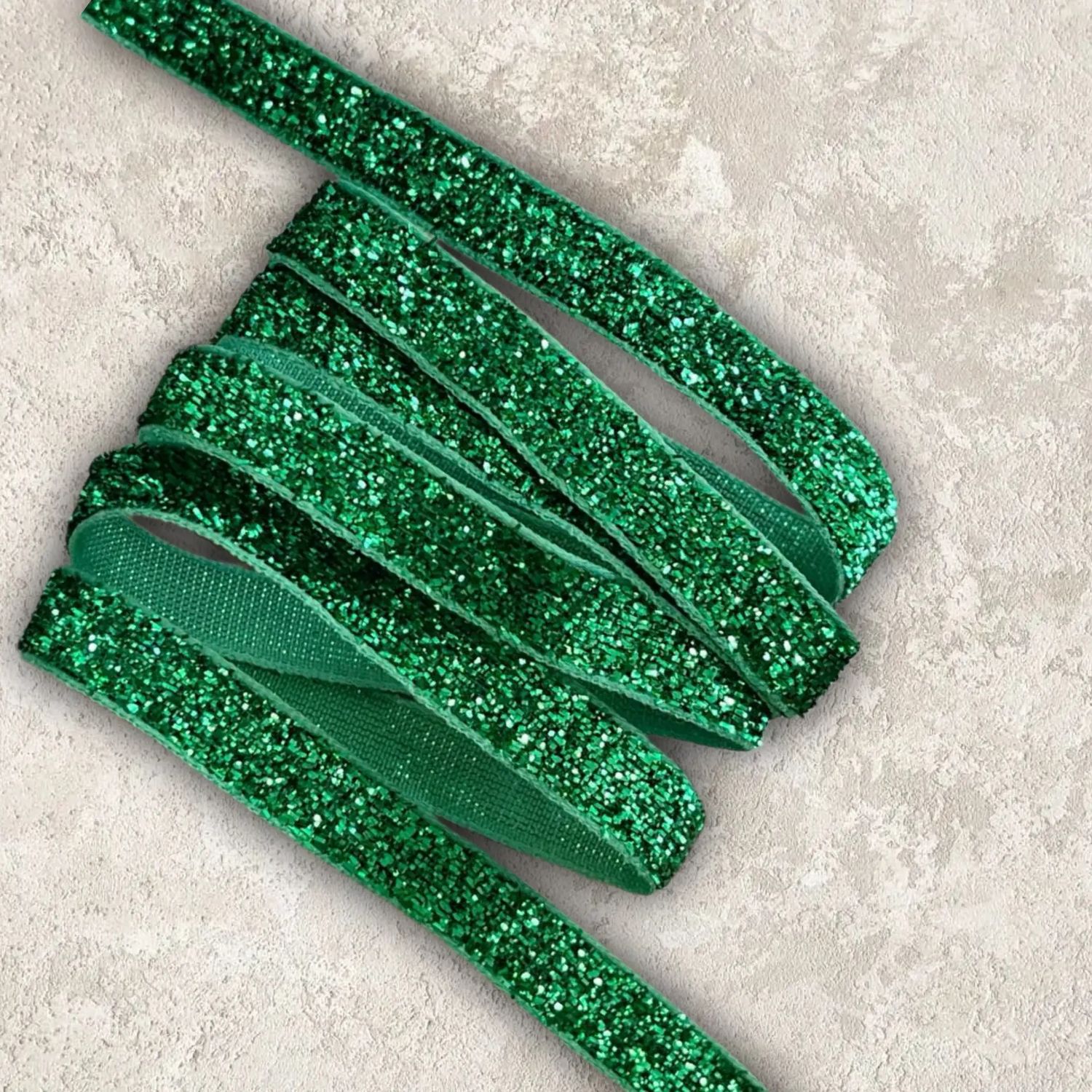Бархатная лента с зеленым глиттером (1м.)