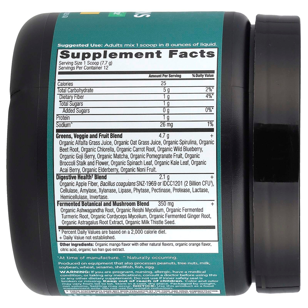 Ancient Nutrition, Organic SuperGreens, манго, 92,5 г (3,3 унции)