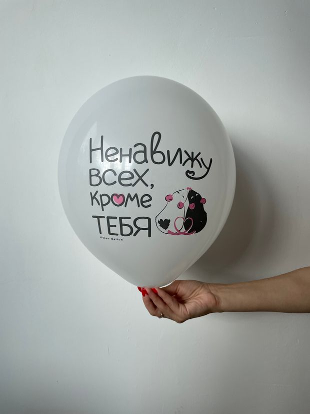 Шар с надписью ЧЮ 30 см Ненавижу всех, кроме тебя (белый, для девушки) (БГ-17)