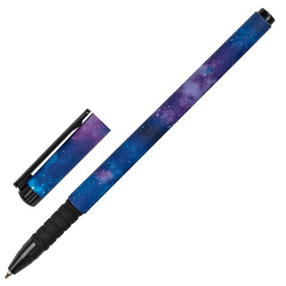 Ручка шариковая BRAUBERG SOFT TOUCH GRIP "SPACE", СИНЯЯ, мягкое покрытие, узел 0,7 мм, 143714