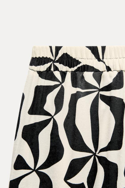 ZARA БРЮКИ ИЗ САТИНА С ПРИНТОМ, ЭКРЮ/ЧЕРНЫЙ