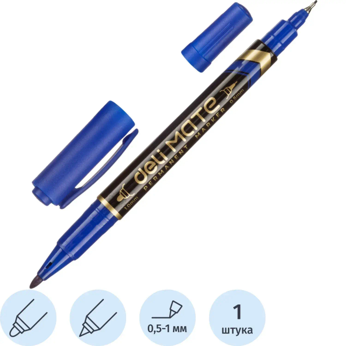 Маркер перманентный двусторонний Mate, толщина линии 0,5-1 мм, синий