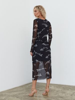 Платье сетка с принтом ТВОРИ,ЛЮБИ, черный