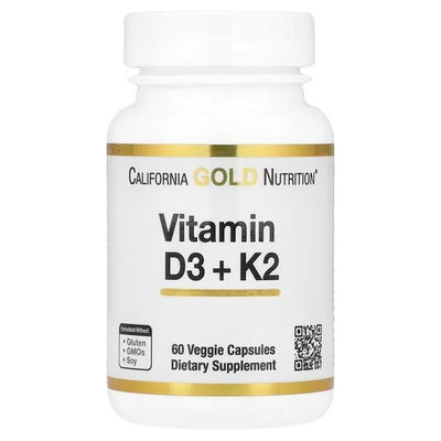 California Gold Nutrition, витамины D3 и К2, 60 растительных капсул