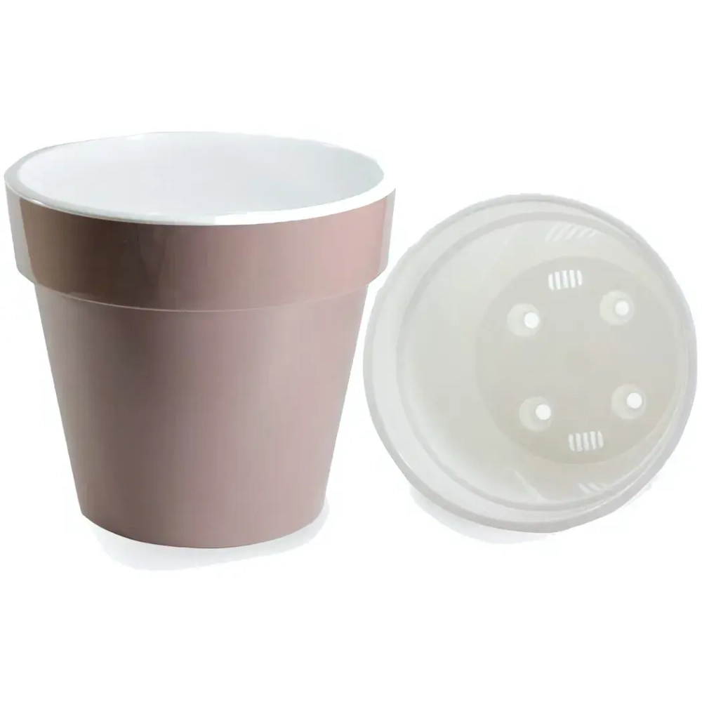 Кашпо для цветов пластиковое 1л d-14,5см «Порто» со вставкой мокко