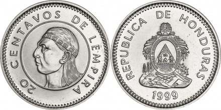 Гондурас 20 сентаво, 1995 - 2019 Лемпира XF