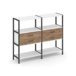 Shelf System Двухсекционный стеллаж трехярусный с ящиками SN.STM-322 Белый/Дуб Табак/Металл Антрацит