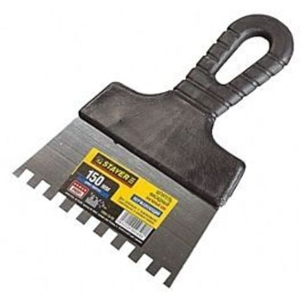 Шпатель Stayer Profi зубчатый нержавеющий, с пластмассовой ручкой, 450мм с зубцами 8х8мм