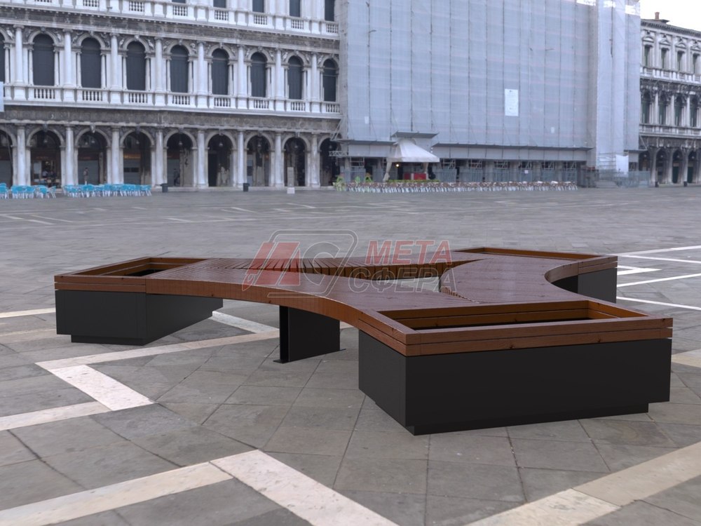 Лавка Rail Road 03 вогнутая с 3-мя вазонами