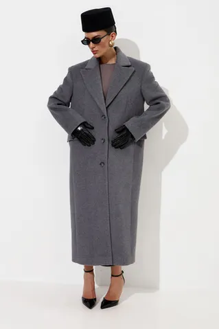 Пальто с шерстью прямого кроя серого цвета