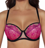 Бюстгальтер plus size с кружевом с ресничками поверх чашек (Размер: 75K) (Цвет: розовый)