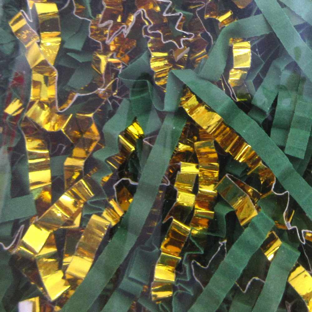 Наполнитель для коробок Бумажный и Металлический, Зеленый-Золотой 50 гр