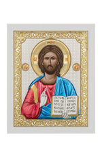 Спаситель, икона прямоугольная с рамкой, белое дерево, эмаль 185х235