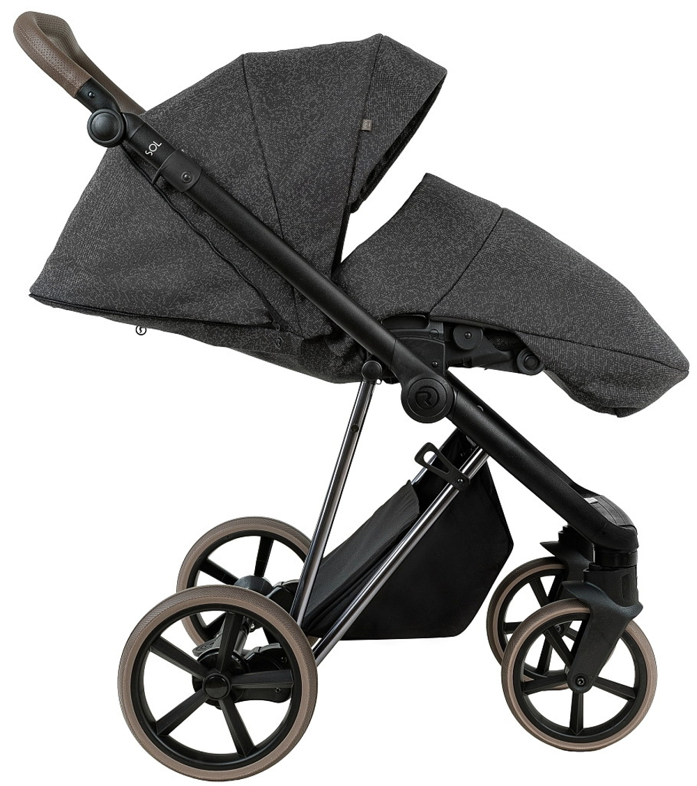 Детская коляска Roan Sol Vintage Luxury 2.0 3 в 1 с автокреслом Pituso Baesa Pro Black PIX/55/D Pixel/Dark/Nickel/руч.Cappuccino