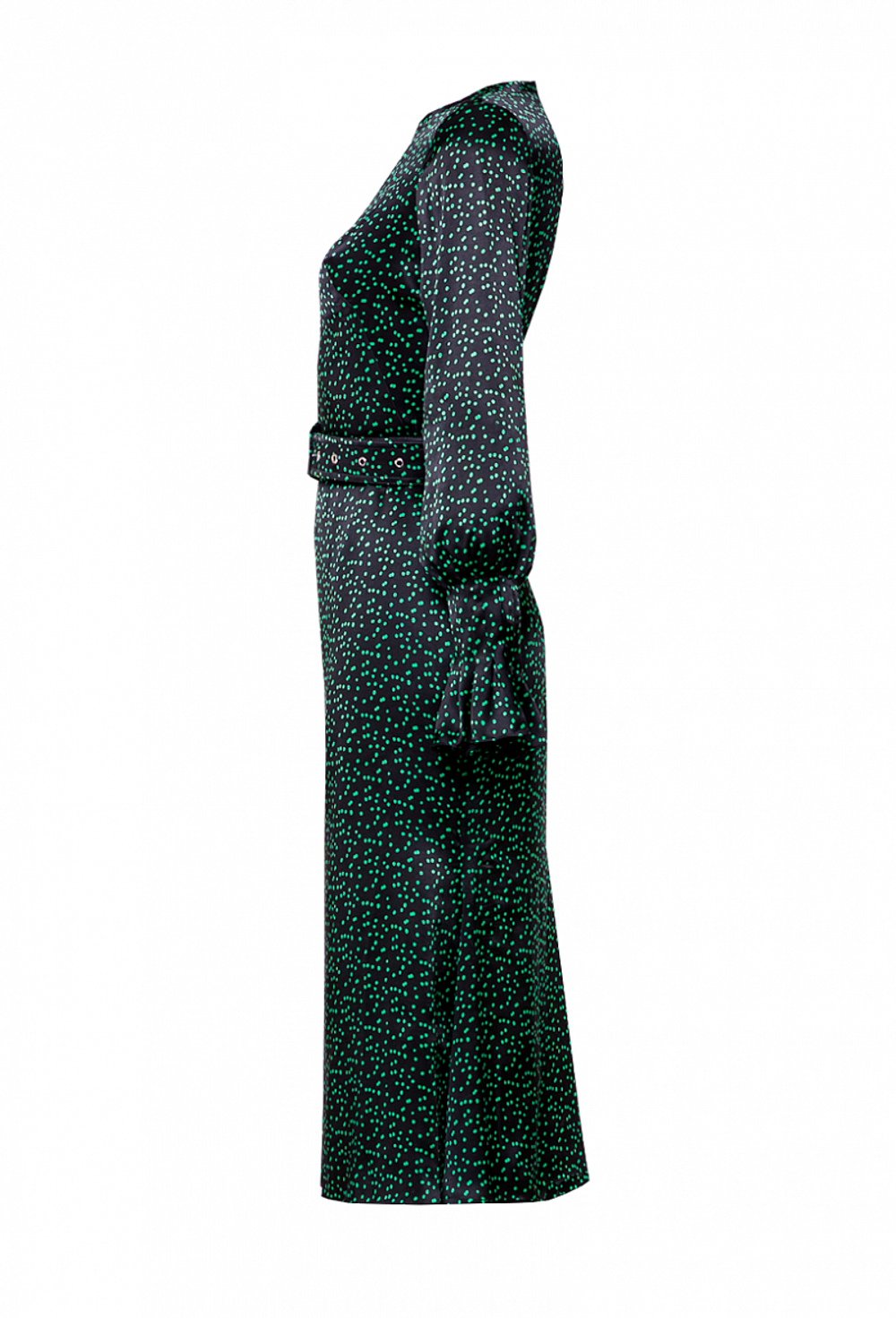 Платье шёлковое, юбка-годе черное с зеленым рисунком 04-05-22 SS