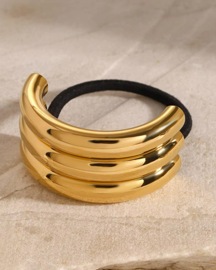 Резинка для волос металлическое полукольцо «TRIPLE HAIR CUFF SILVER», золото/серебро