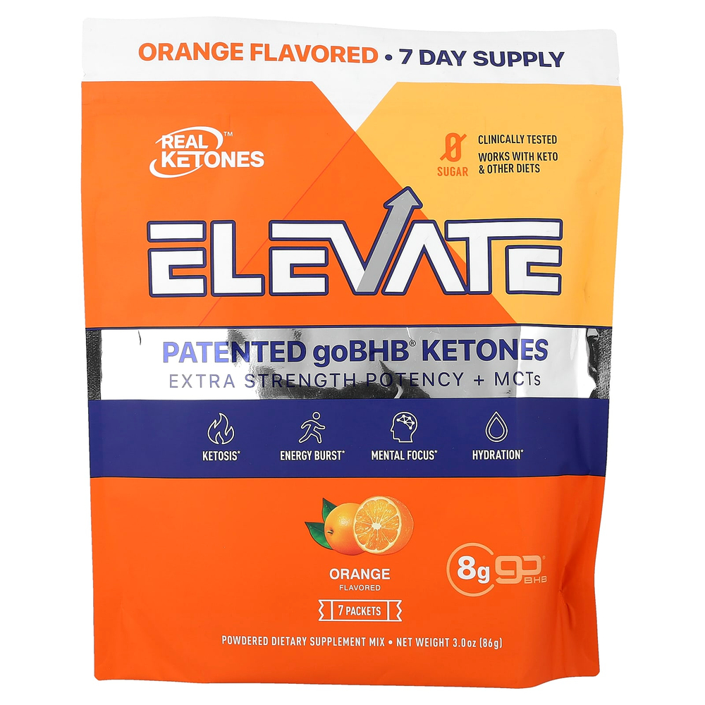 Real Ketones, Elevate, апельсин, 7 пакетиков, 12,3 г (0,43 унции) каждый