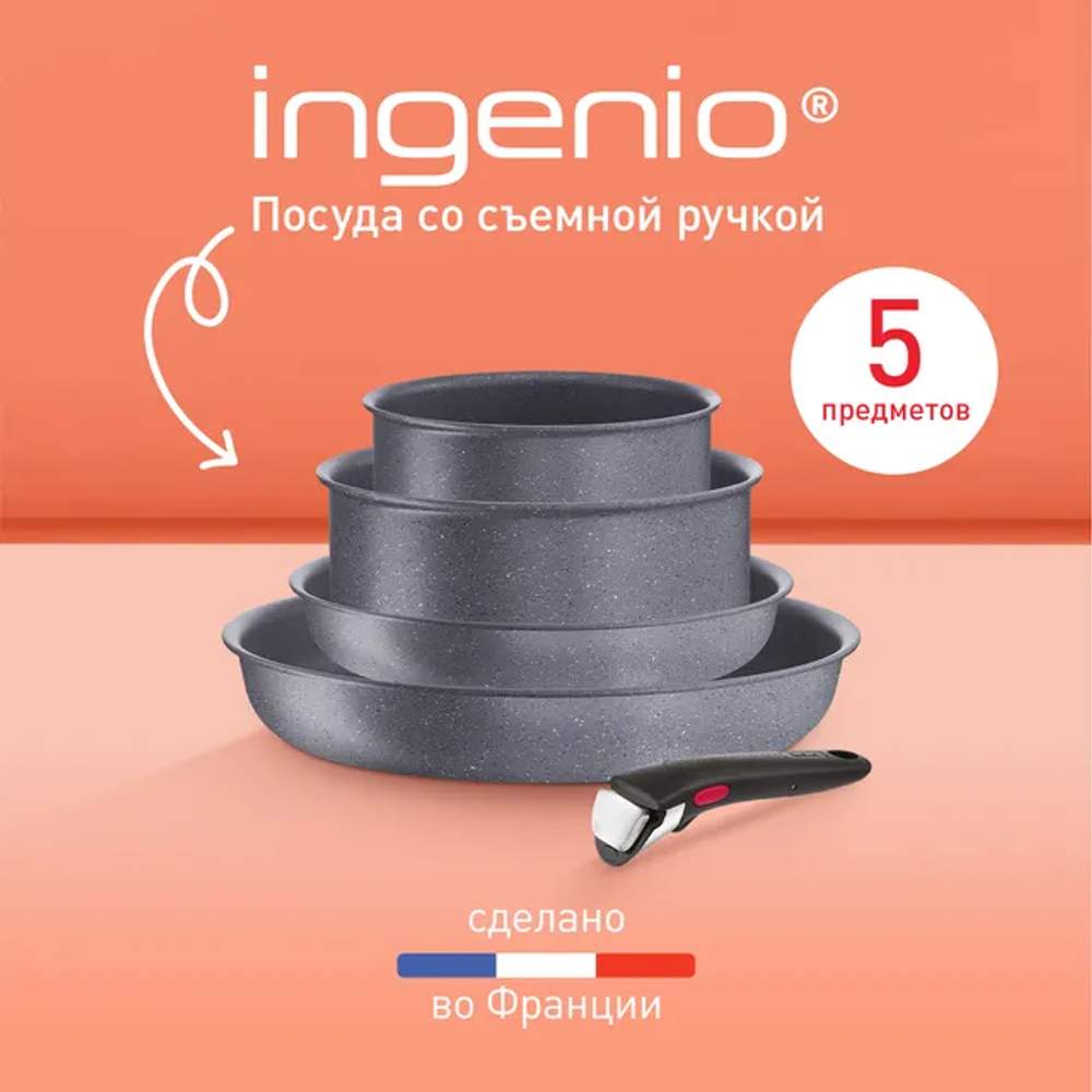 Набор посуды со съемной ручкой Tefal Ingenio Natural Force 5 предметов 16/20/22/28 см L3969053