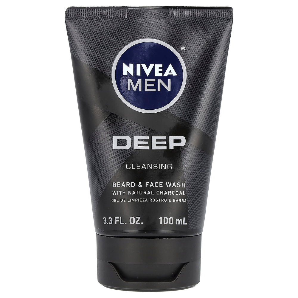 Nivea, Для мужчин, средство для мытья бороды и лица, глубокое очищение, с натуральным углем, 100 мл (3,3 жидк. унц.)