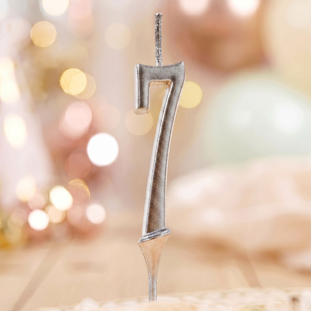Свеча для торта мини, цифра 7 (серебро, 4,5 см)