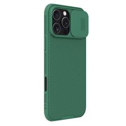 Чехол зеленого цвета (Dark Green) от Nillkin c поддержкой магнитной зарядки MagSafe для iPhone 16 Pro Max, серия CamShield Pro Magnetic