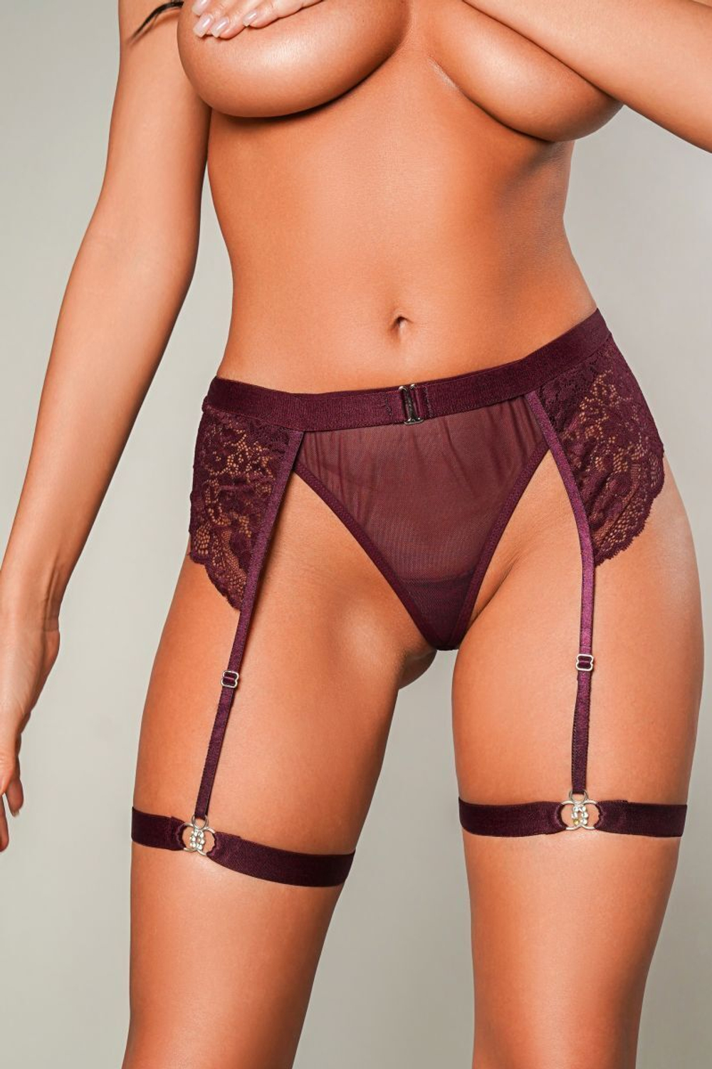 Женские трусики со съемными бусинами и поясом с гартерами (Размер: L-XL) (Цвет: черный)