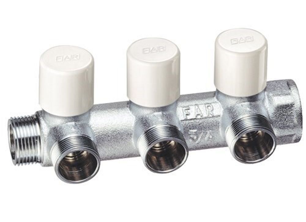 Балансировочный коллектор 1&quot; (НР-ВР) с 3 отв. 3/4&quot; евроконус, хром.
