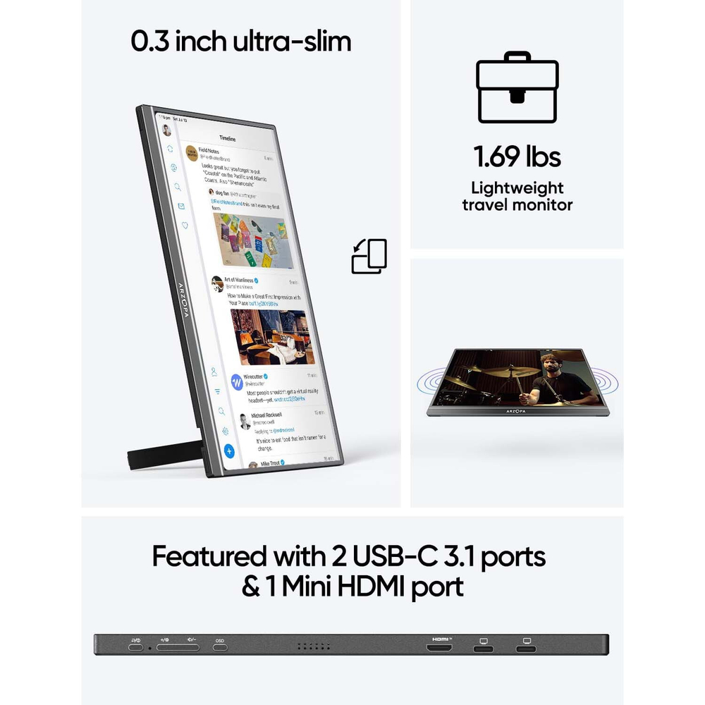 17.3" Портативный монитор Arzopa A1M FHD IPS 1920x1080, 60 Гц