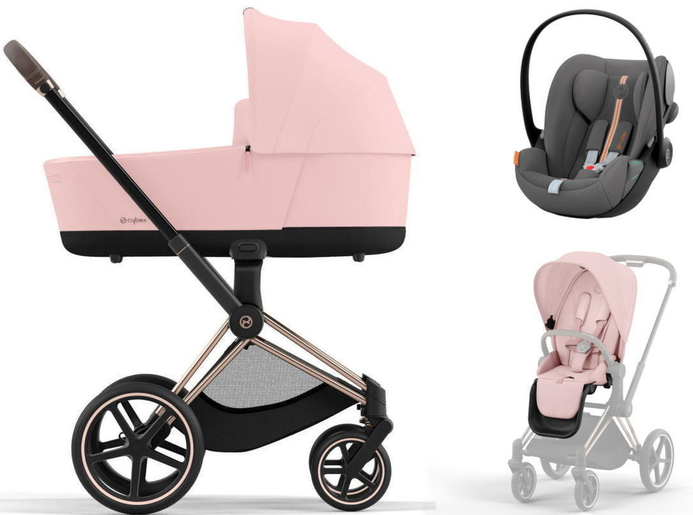 Коляска 3 в 1 Cybex Priam IV Rosegold и автокресло Cloud G i-Size Lava Grey Plus Peach Pink