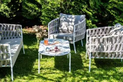 "Диего" лаунж-зона 4-местная плетеная из роупа (веревки), каркас алюминиевый белый, роуп бежевый