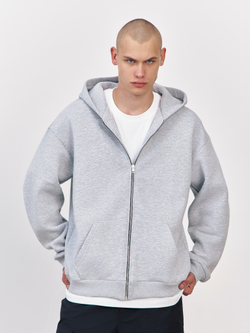 Худи зип с начесом (серый меланж)
