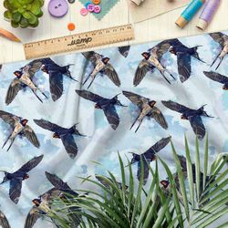 Ткань флис акварельные ласточки в небе