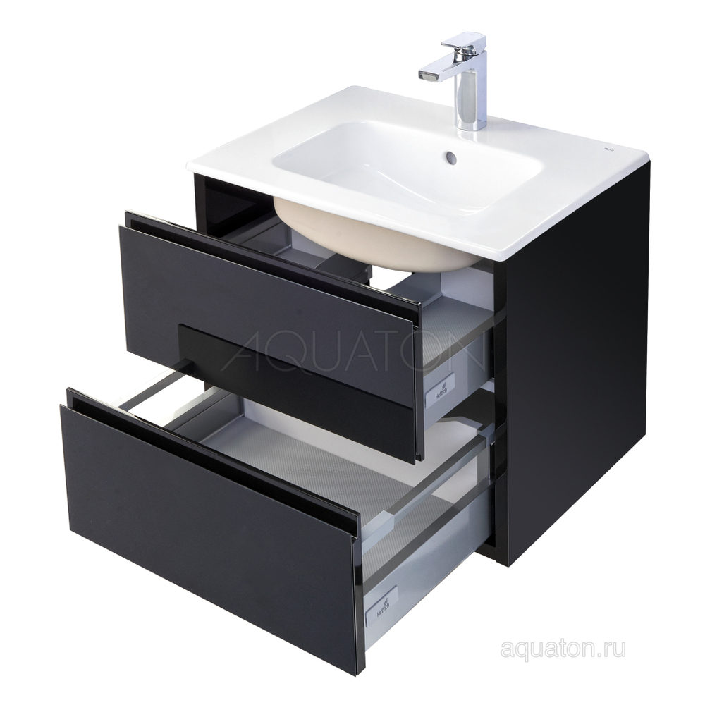 Тумба под раковину AQUATON Римини 60 черный глянец 1A226601RN950 NEW
